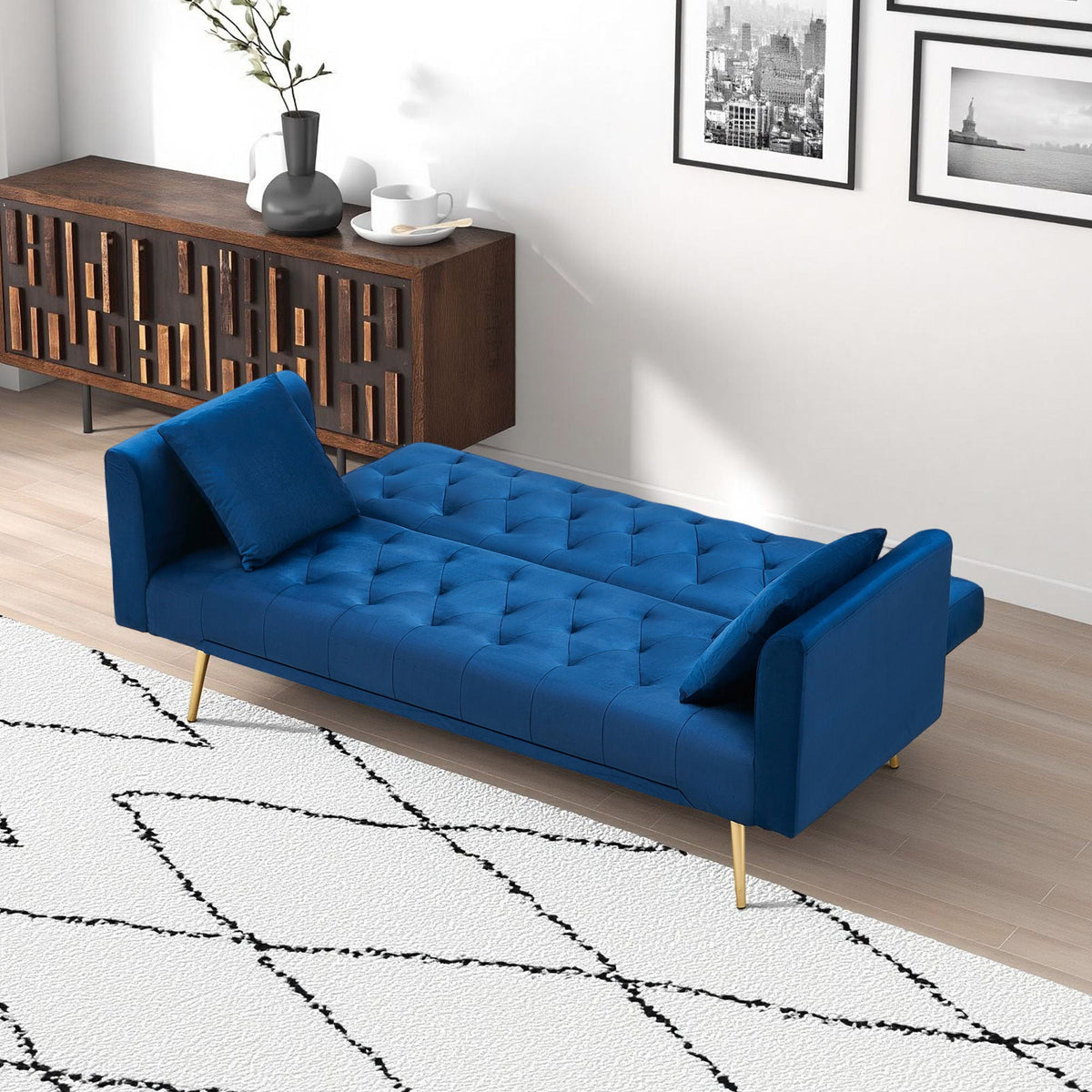 Convertible Fabric Futon Sofa Bed with Adjustable Positions - Multiple Colors