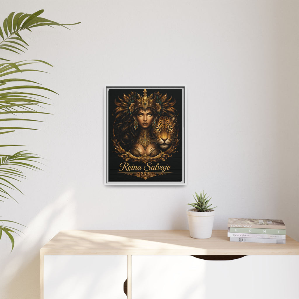 Reina Salvaje Matte Framed Canvas Art — Golden Goddess & Tiger Wall Decor