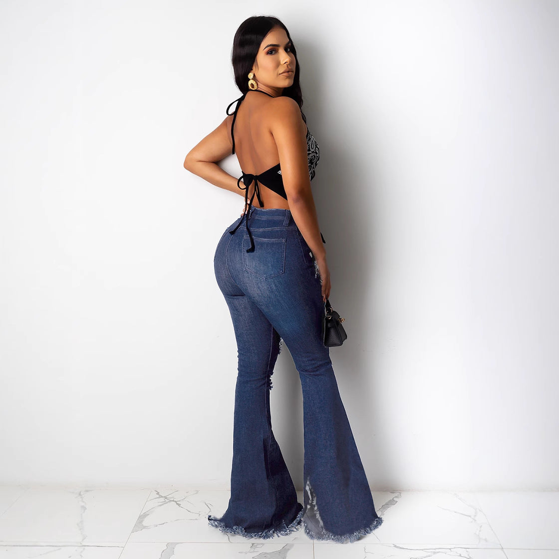 Women's ripped high waisted flared pants, jeans