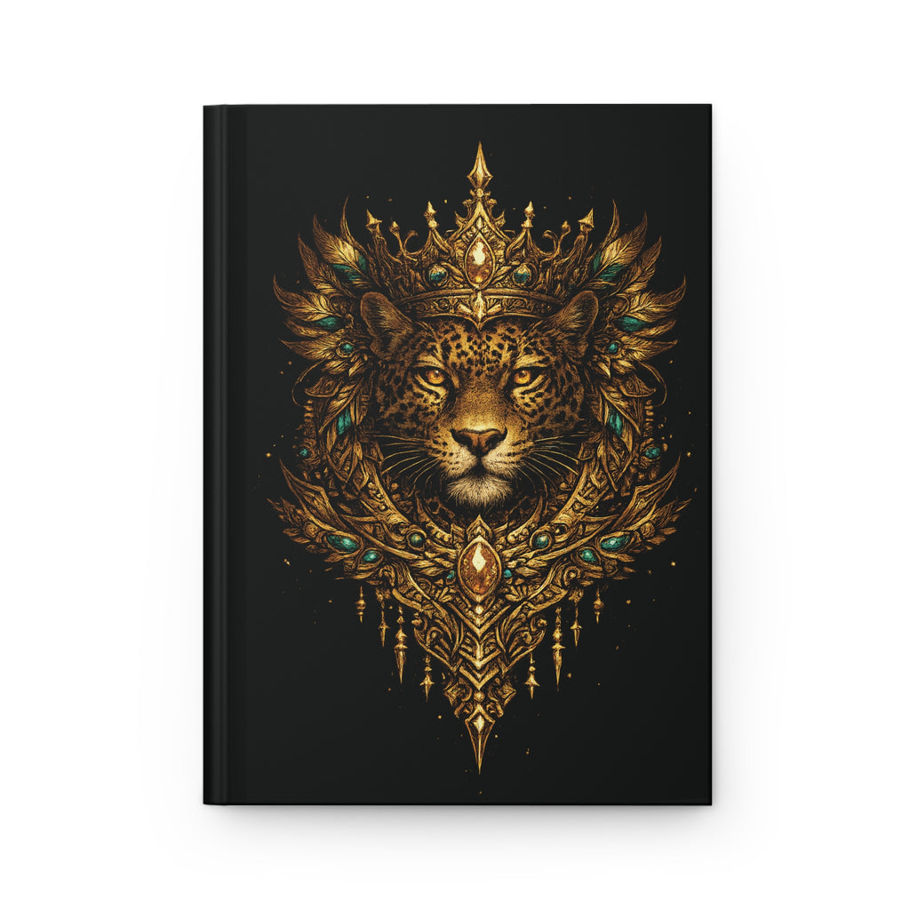 Golden Crowned Jaguar Hardcover Journal — Regal Gold Animal Illustration Notebook