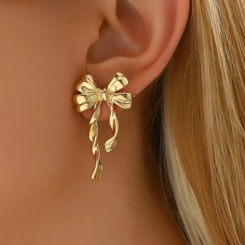 Luxe 1 Pair Elegant Boho Style Bow Earrings For Women, Perfect For Daily Wear, Gatherings & Vacations, Ideal Thanksgiving Jewelry Gift