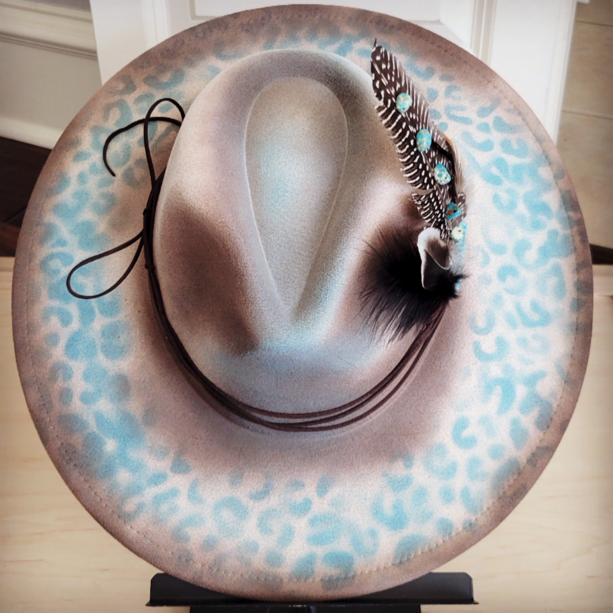 Hand-Painted Leopard Boho Western Cowgirl Hat & Band-Brown/Regalite 986t