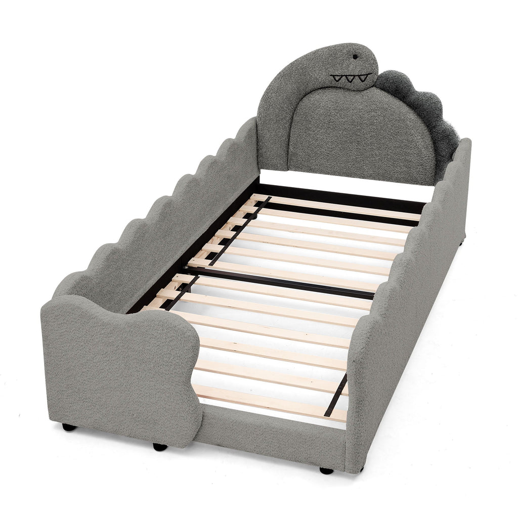 Dinosaur Shaped Toddler Bed with Safety Guardrail - Twin Upholstered Bed