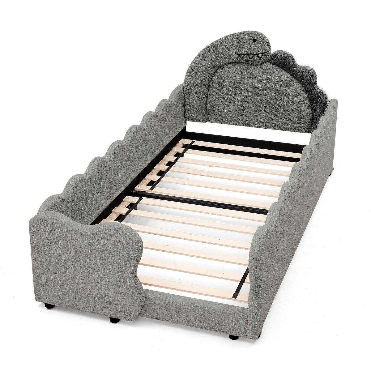 Dinosaur Shaped Toddler Bed with Safety Guardrail - Twin Upholstered Bed