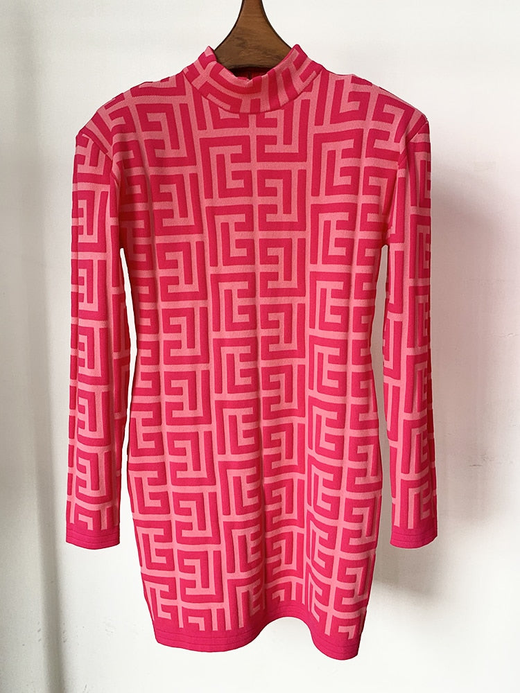 Rose Jacquard Knit Midi Dress
