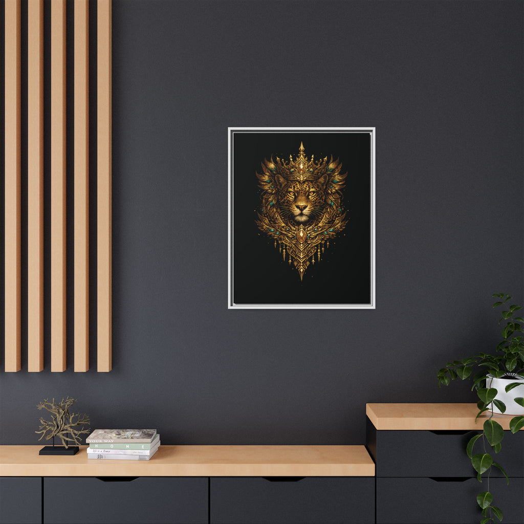 Golden Crowned Jaguar Canvas Art — Gold Crowned Lion Matte Framed Print