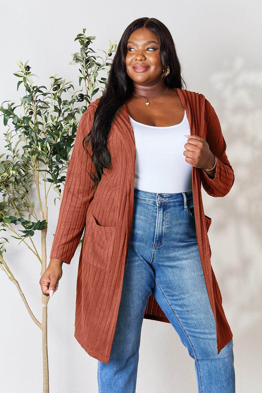 Basic Bae Full Size Hooded Sweater Cardigan for Women
