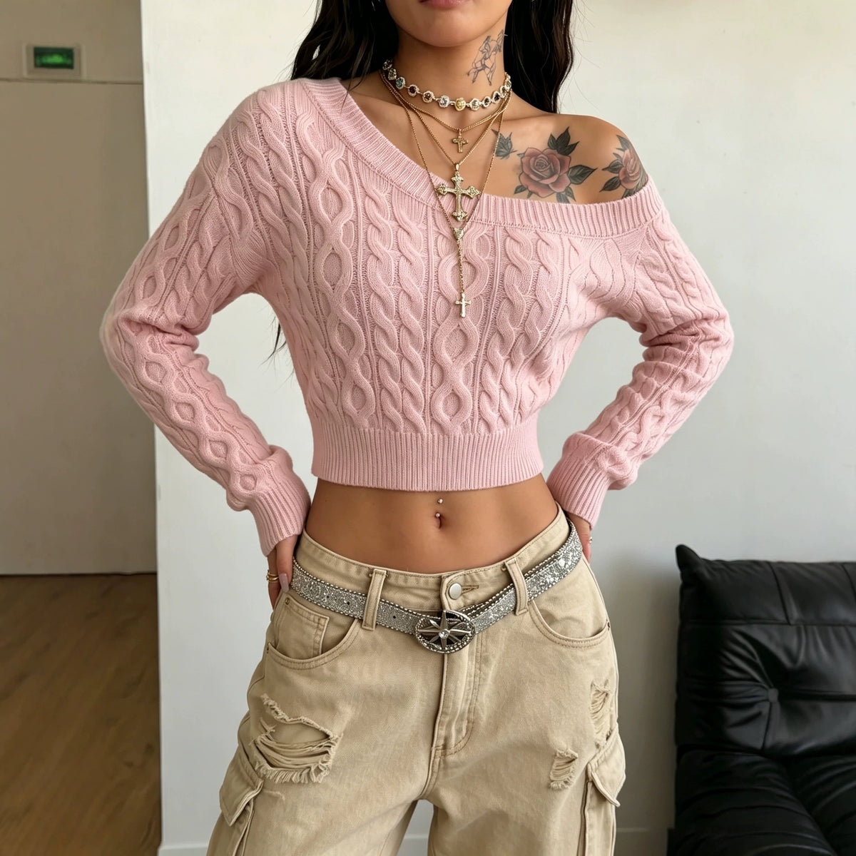 Fitted Off-Shoulder Ribbed Knit Top