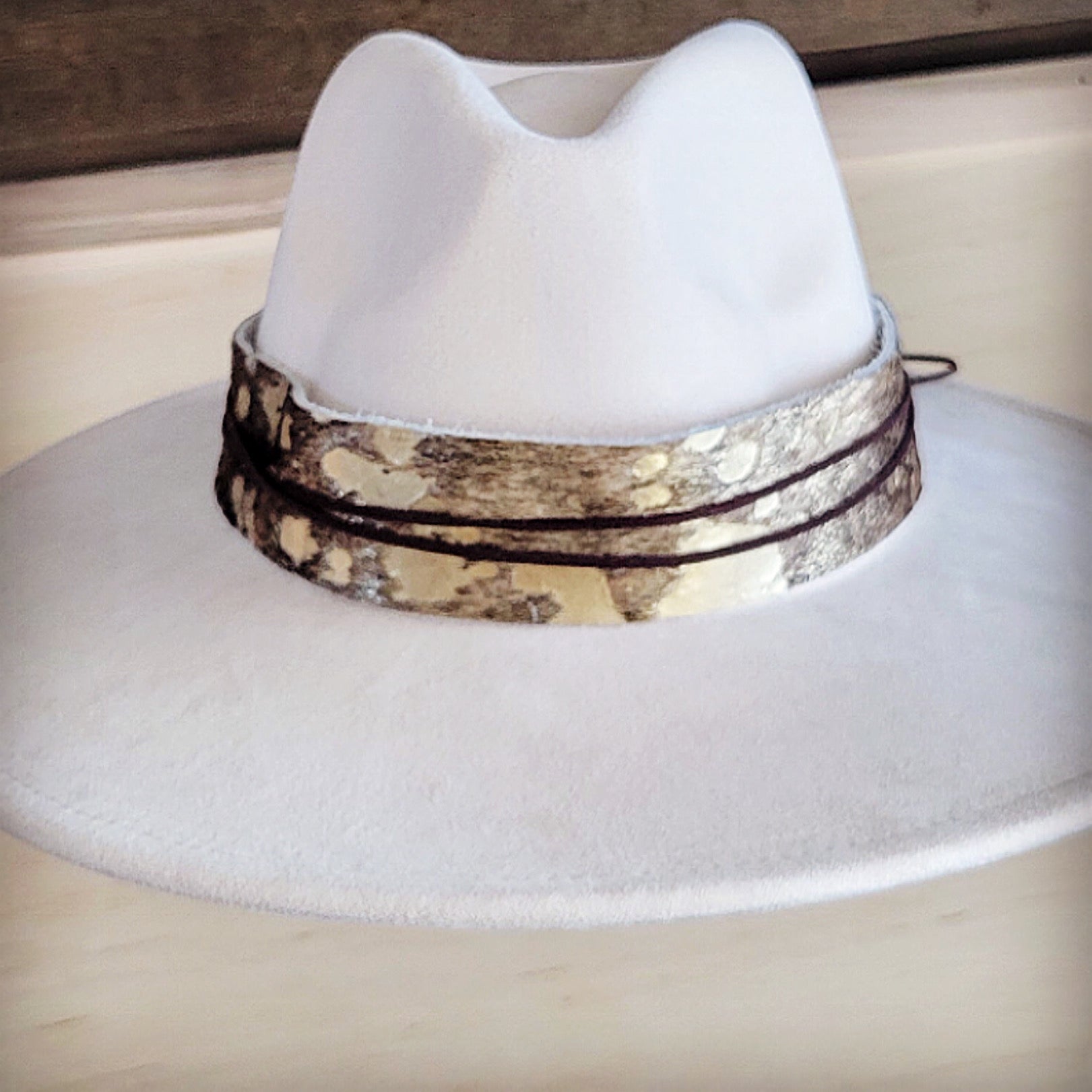 Wide Hair Hide Mixed Metallic Hat Band Only 954e