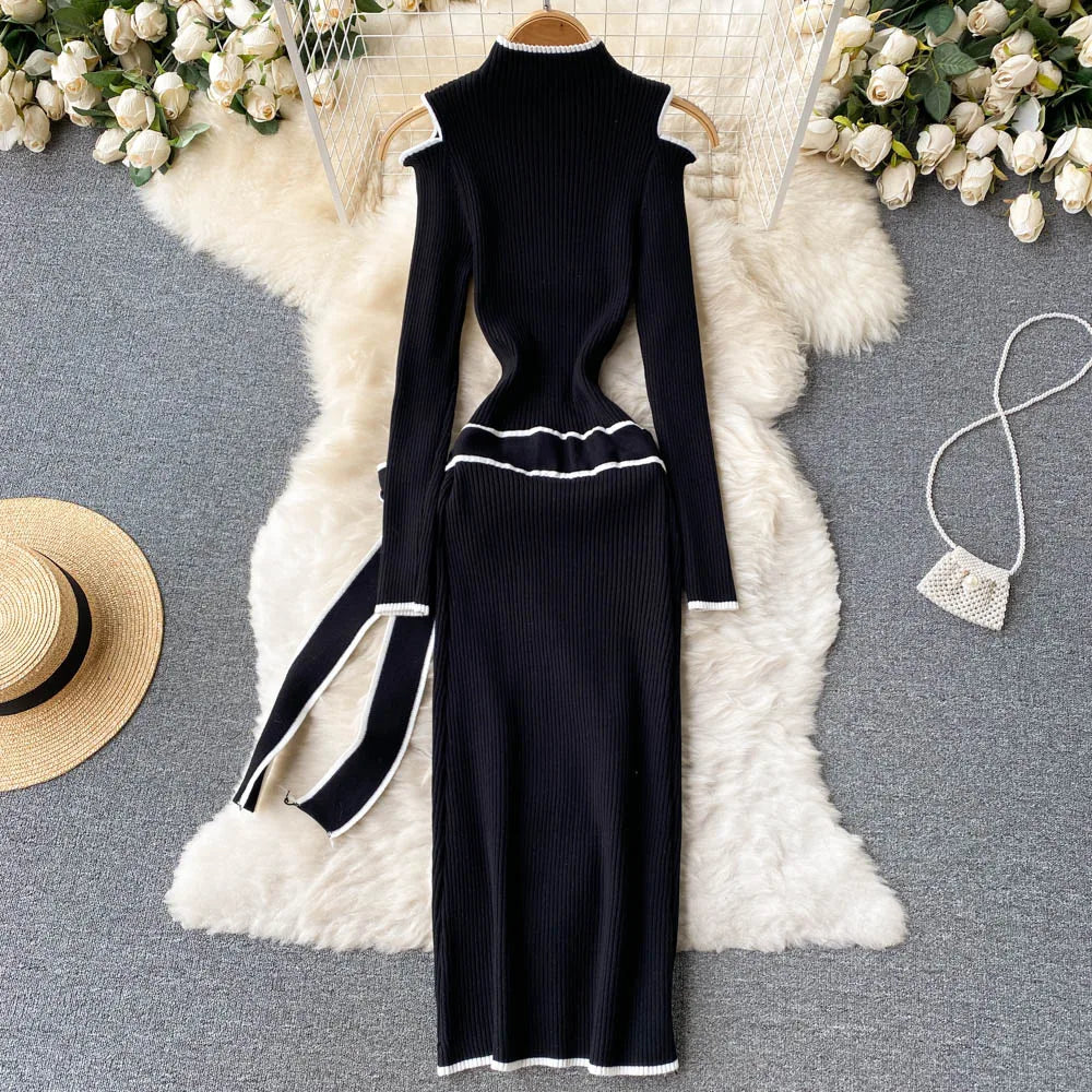 Off-Shoulder Knit Sweater Dress