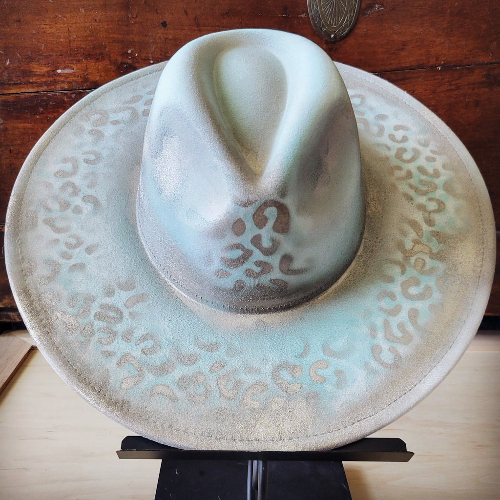 Hand-Painted Leopard Boho Western Cowgirl Hat Only-Mint 986y