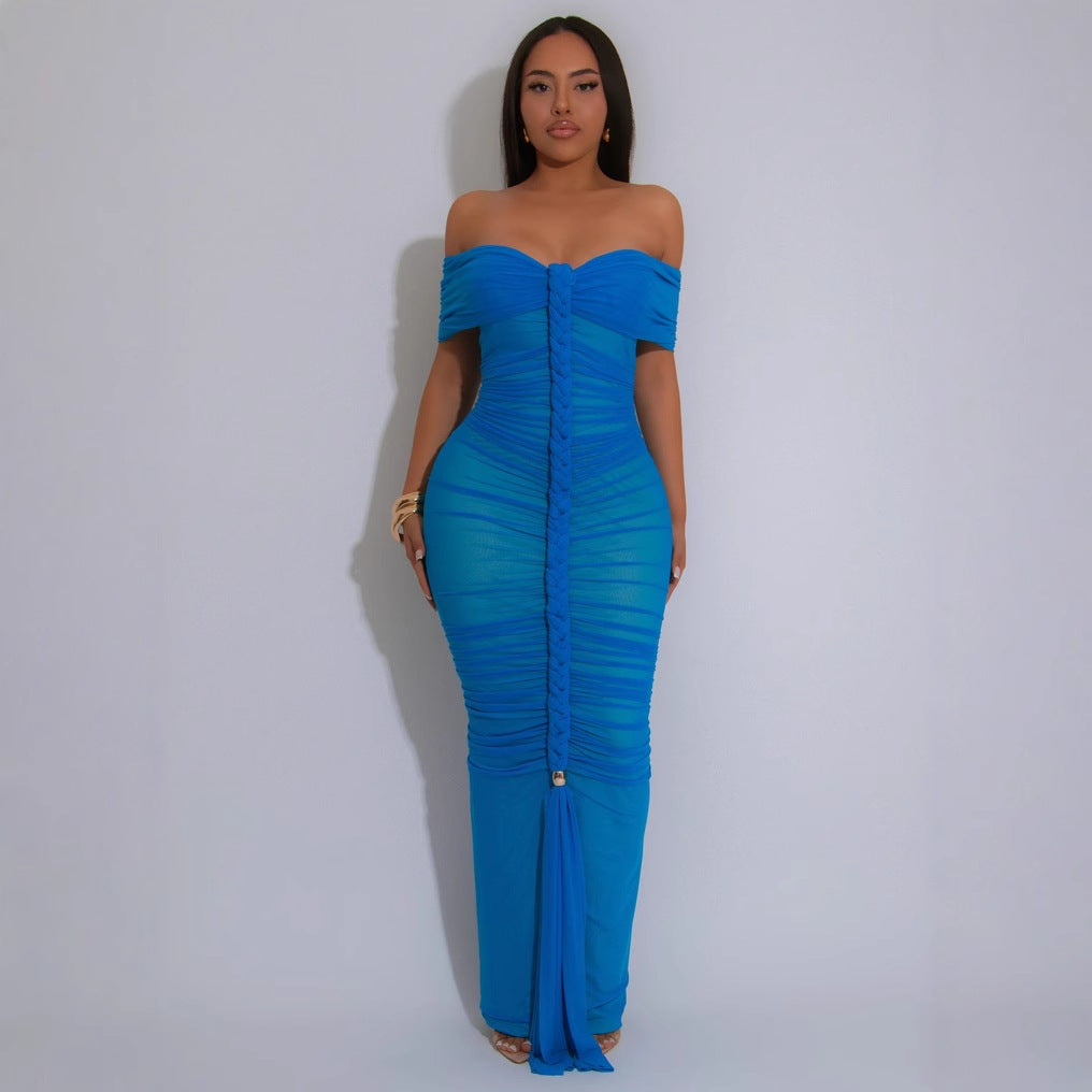 Sheer Mesh Ruched Maxi Dress