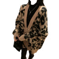Oversized Cardigan Tops Women  Fashion Leopard Print Casual Pull Femme Knitted Vintage Sweater Jackets Y2k Clothes