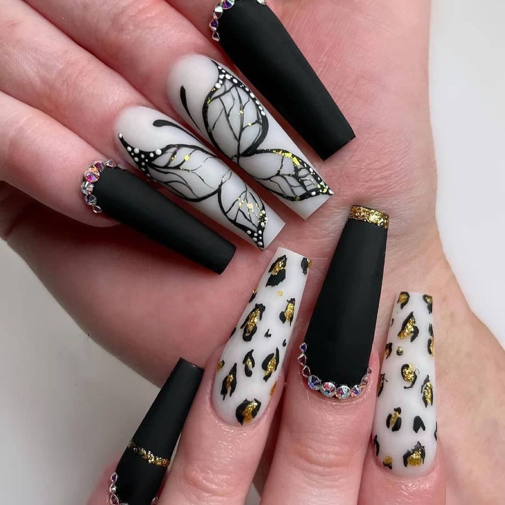 Leopard Butterfly Crystal Press-On Nails