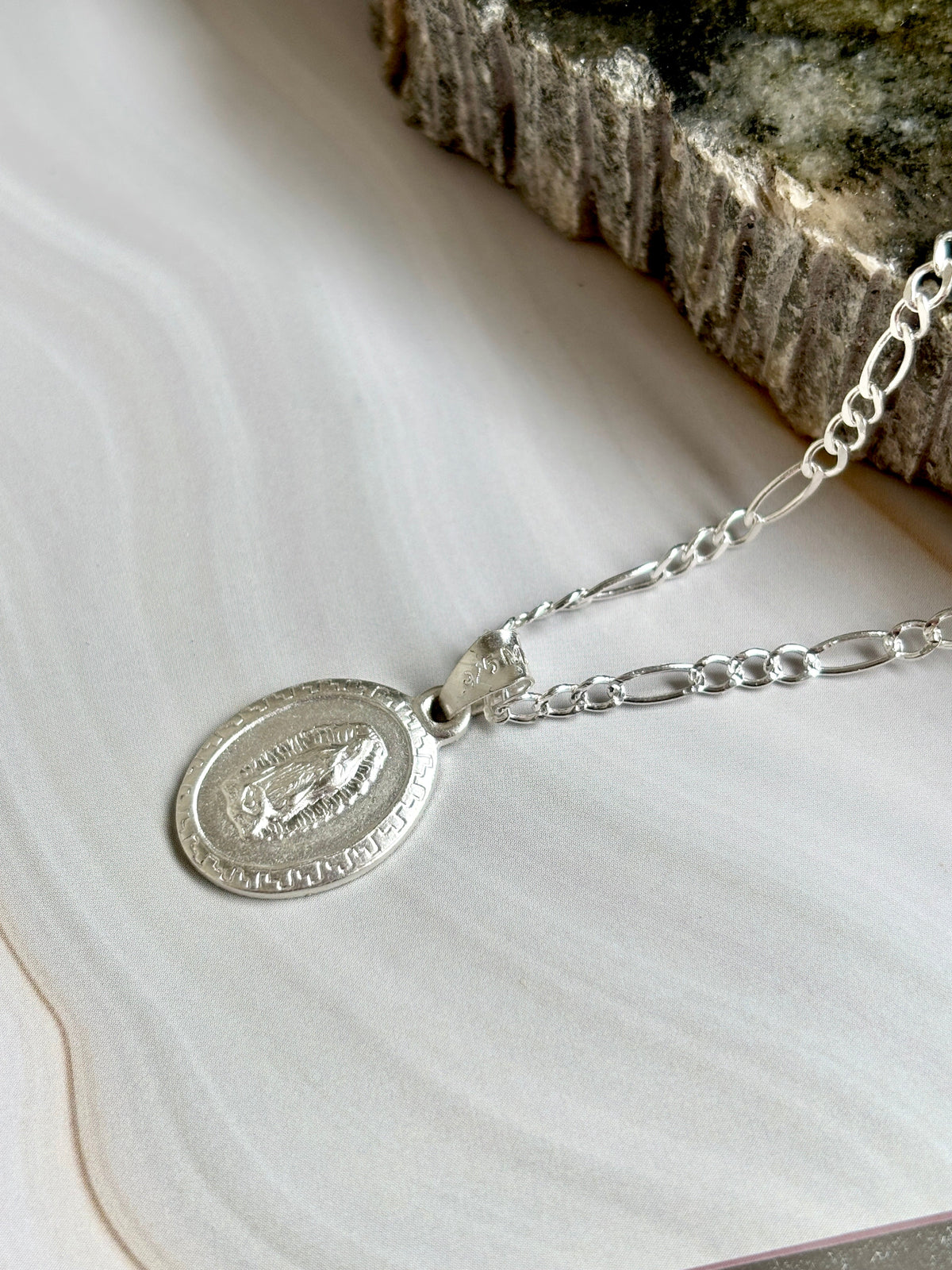 Virgin Mary Necklace sterling silver 925 | Figaro chain necklace 19”| Virgencita necklace