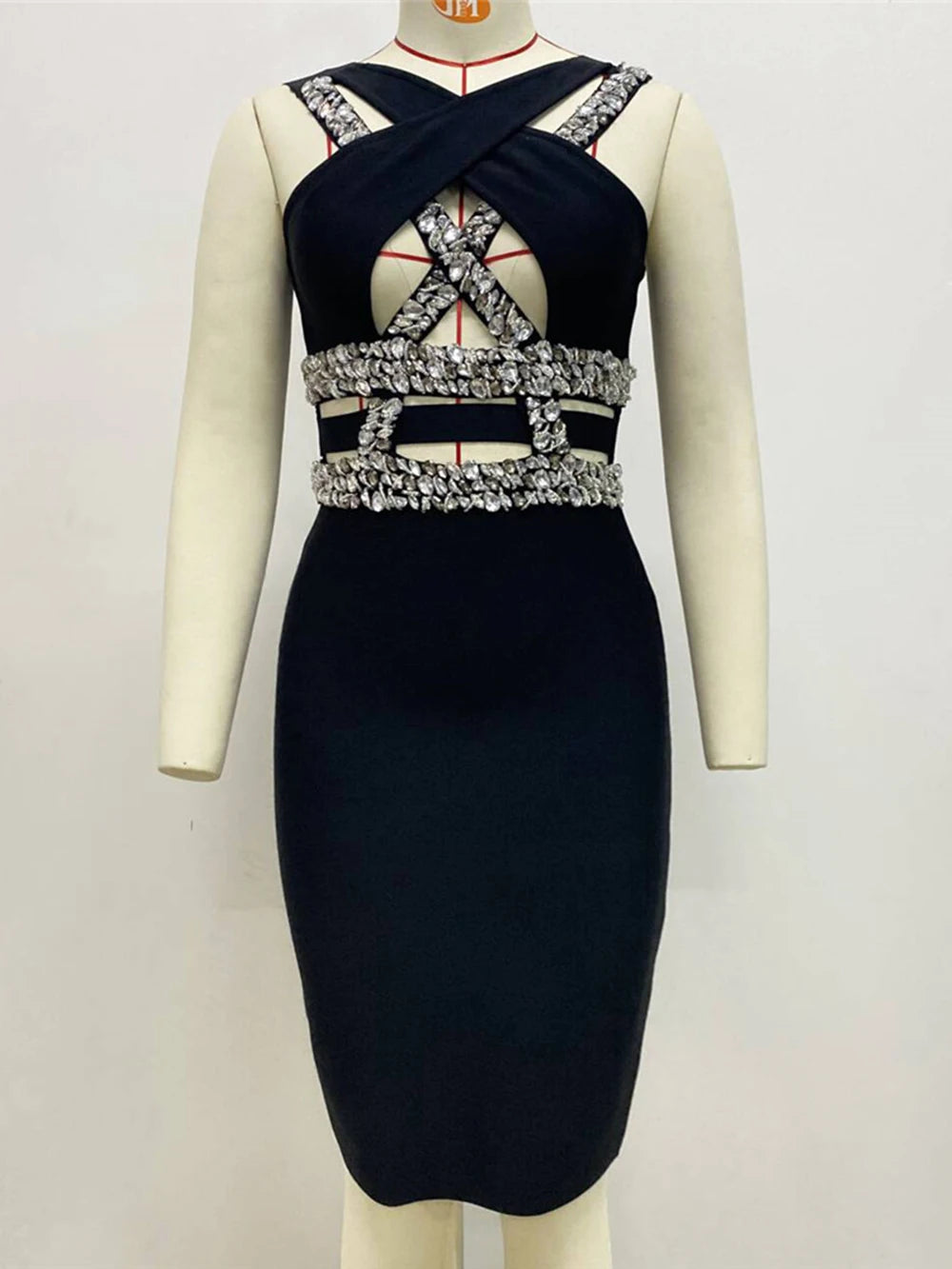 Rhinestone Cutout Bandage Dress