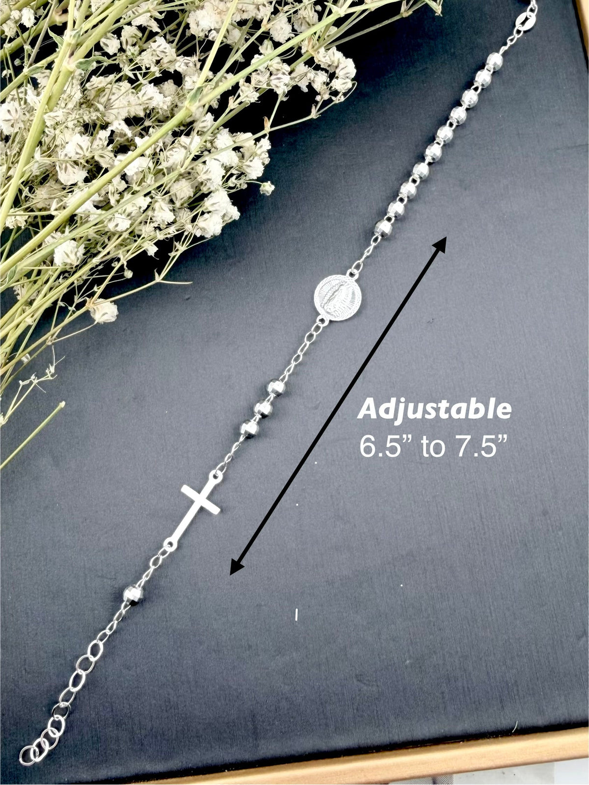 Rosary Bracelet with Cross — Sterling Silver 925