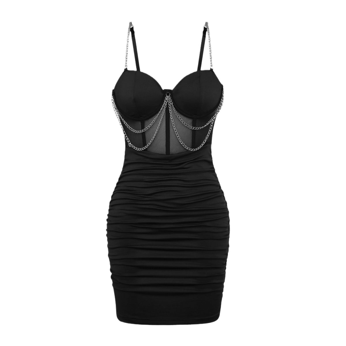 Black Fitted Pleated Bodycon Dress