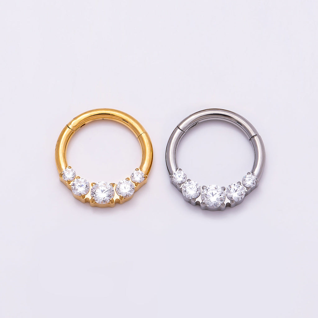 Titanium 11mm Clear CZ Gradient Single Septum Cartilage Piercing Clicker in Gold & Silver | Findings-00321 Findings-00322