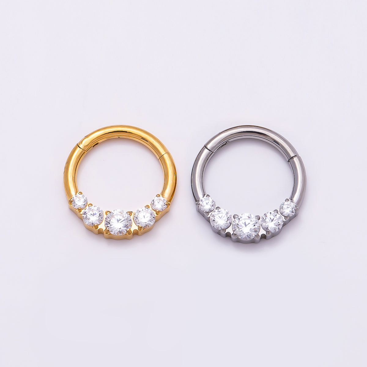 Titanium 11mm Clear CZ Gradient Single Septum Cartilage Piercing Clicker in Gold & Silver | Findings-00321 Findings-00322