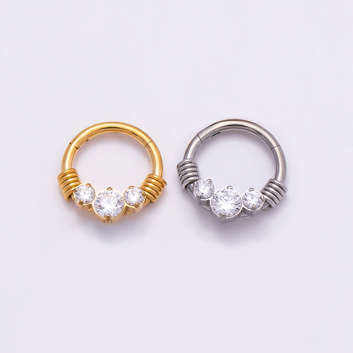 Titanium 11.5mm Clear CZ Cluster Single Septum Cartilage Piercing Clicker in Gold & Silver | Findings-00309 Findings-00310