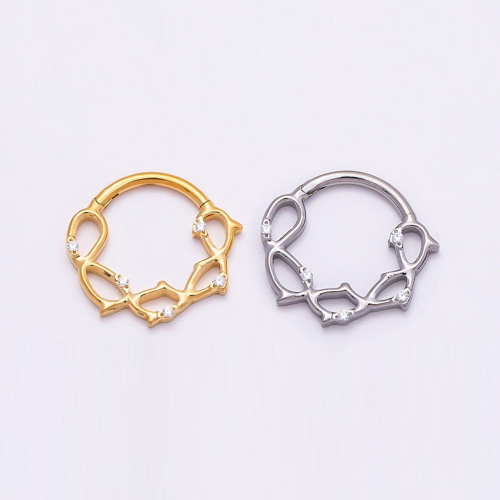 Titanium 15mm CZ Geometric Single Septum Cartilage Piercing Clicker in Gold & Silver | Findings-00305 Findings-00306