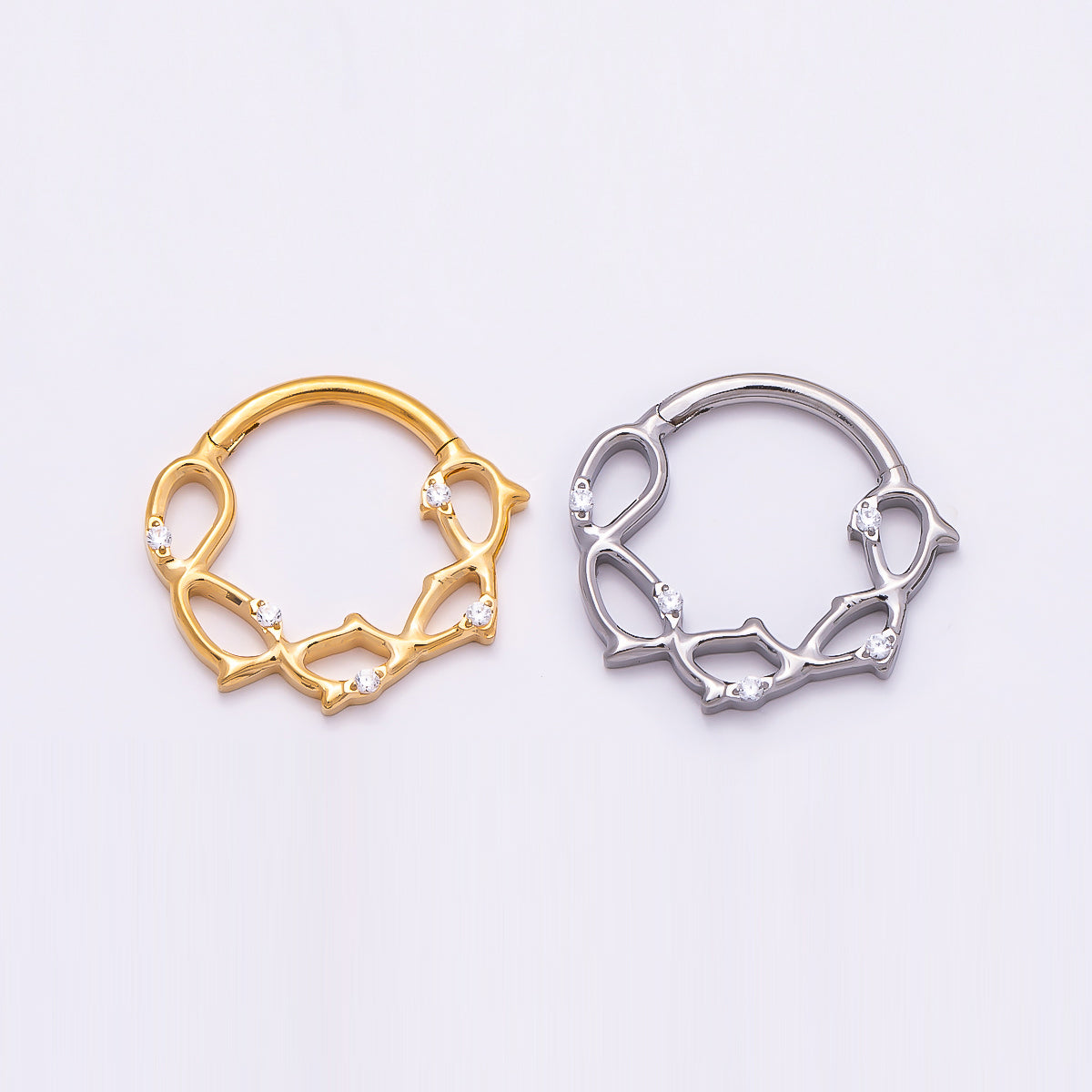 Titanium 15mm CZ Geometric Single Septum Cartilage Piercing Clicker in Gold & Silver | Findings-00305 Findings-00306