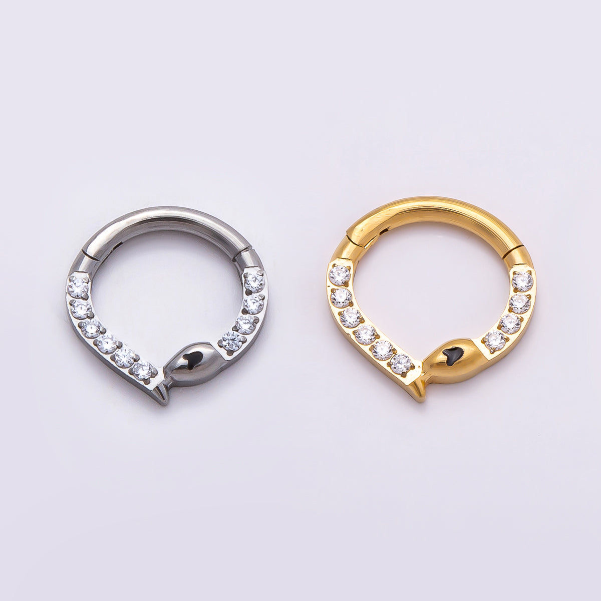 Titanium 10mm Micro Paved CZ Snake Single Septum Cartilage Piercing Clicker in Gold & Silver | BJ-00013 BJ-00014