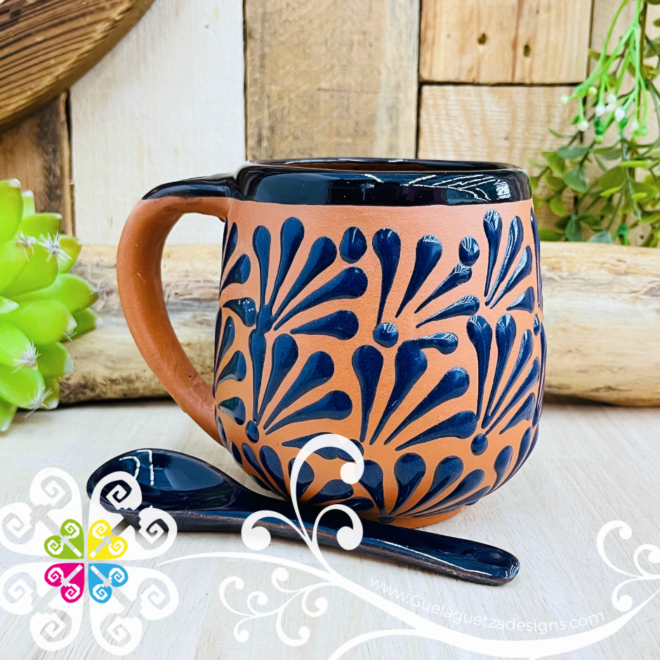 Navy Blue Clay Mug with Spoon - Taza Espiga con Cuchara