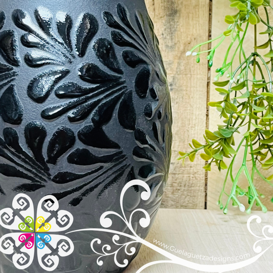 Black Espiga Plumeado Florero Ovulo - Florero Barro