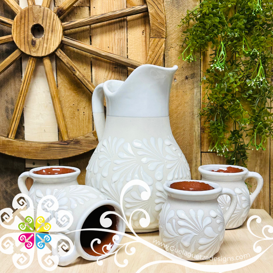 Engobe/White Espiga Pato Pitcher Set - 4 Mugs