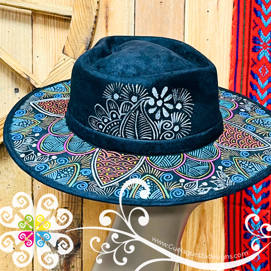 Black Heart Mitla Velvet Hat - Hand Painted Hat