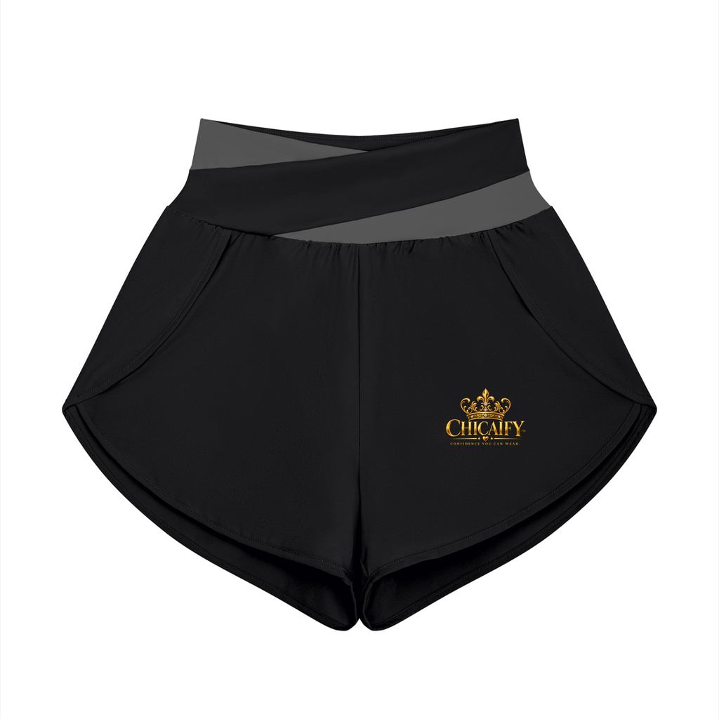 Chicaify Active Cross-Waist Performance Shorts Women’s Yoga Panelled Shorts