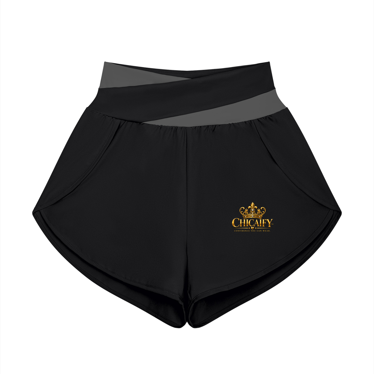 Chicaify Active Cross-Waist Performance Shorts Women’s Yoga Panelled Shorts