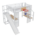 Full Loft Bed with Built-In Desk, Slide & Storage - Black or White