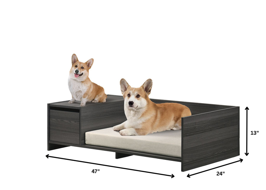 Wide Comfy Pet Bed with Cushion and Side Storage Compartment - Ash Gray