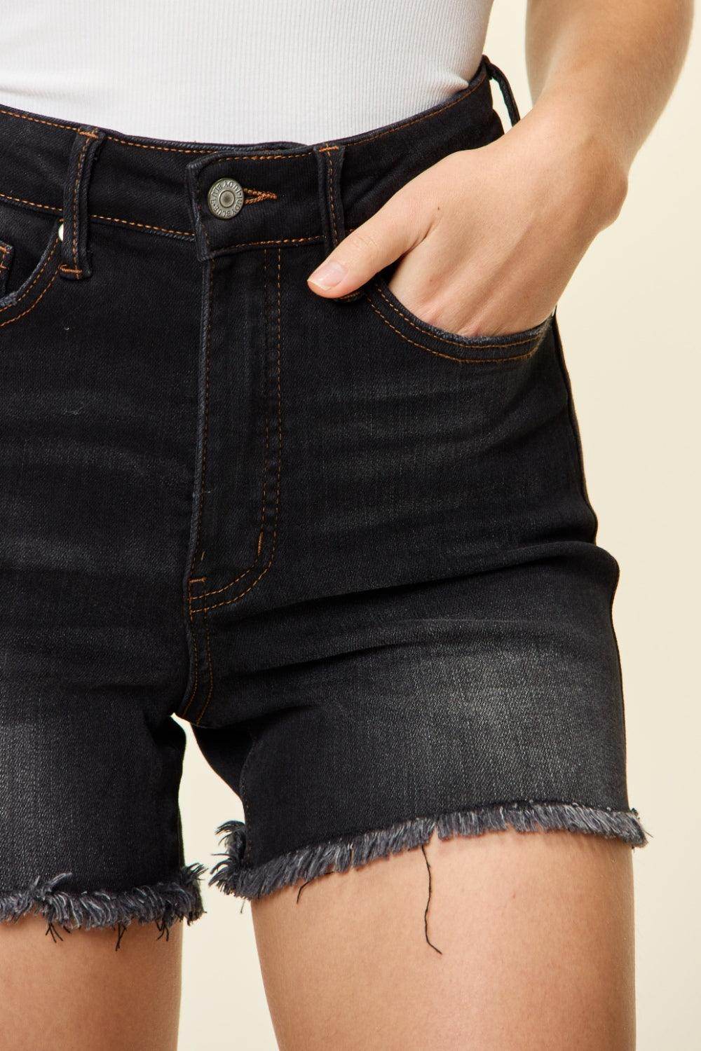 Judy Blue Full Size Tummy Control Fray Hem Shorts for Women