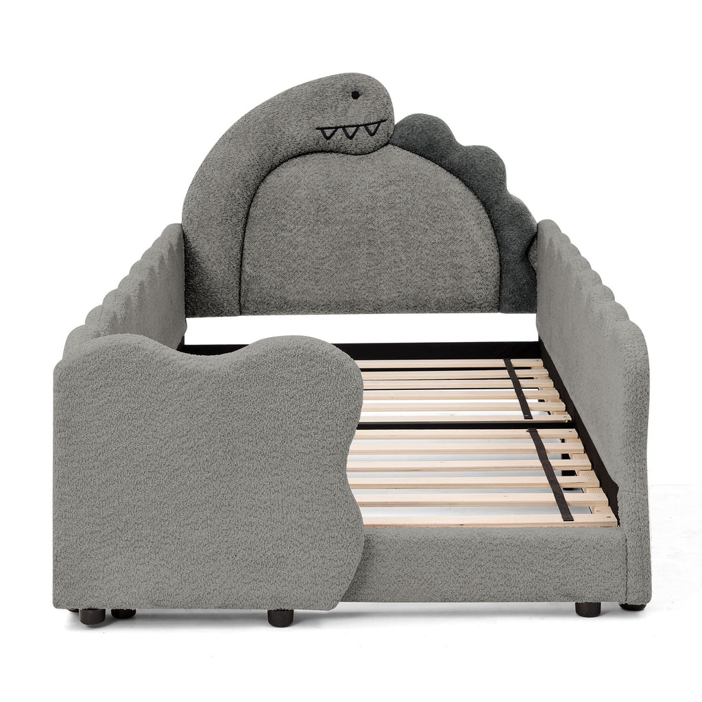 Dinosaur Shaped Toddler Bed with Safety Guardrail - Twin Upholstered Bed