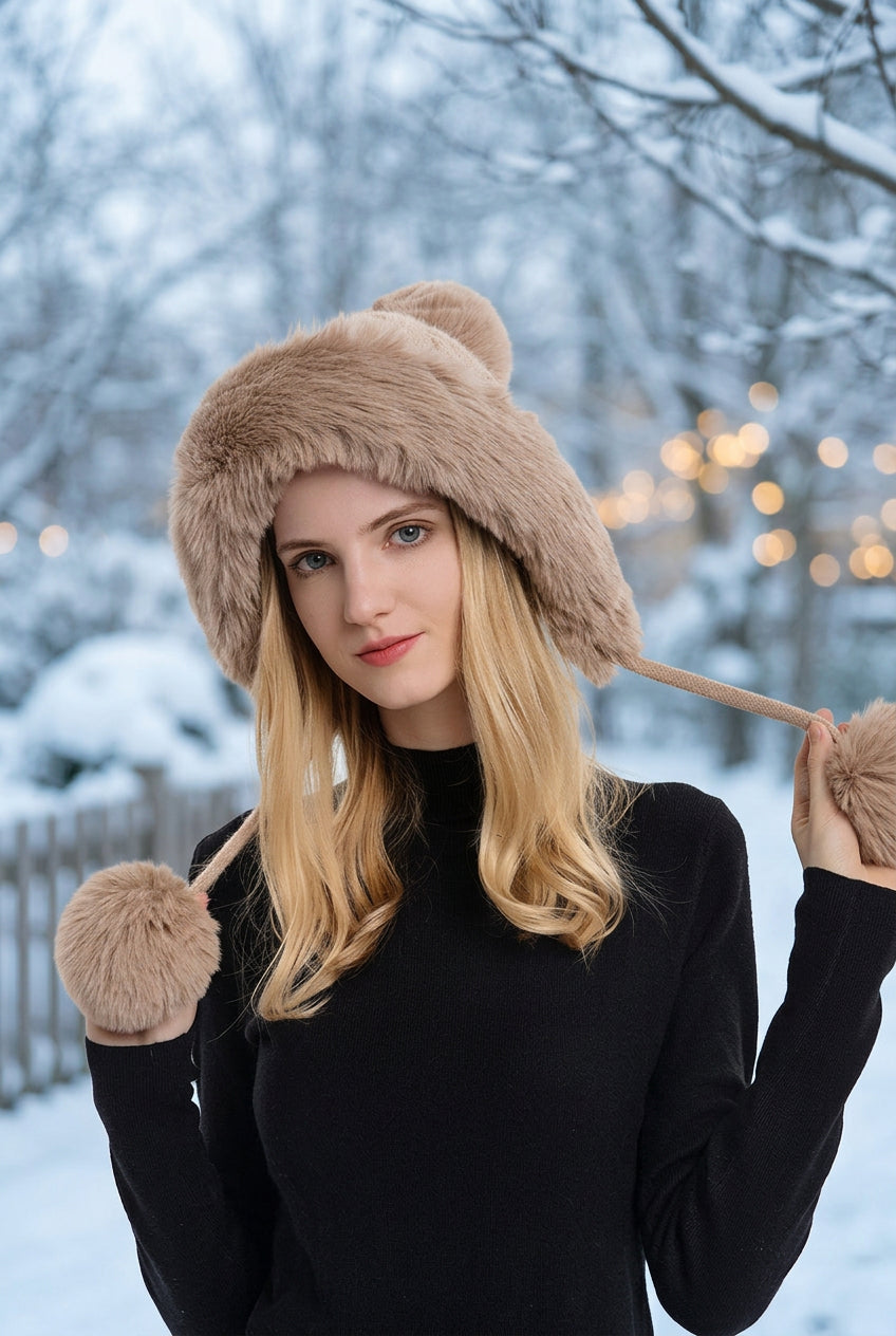 Triple Pom-Pom Fleece Winter Hat