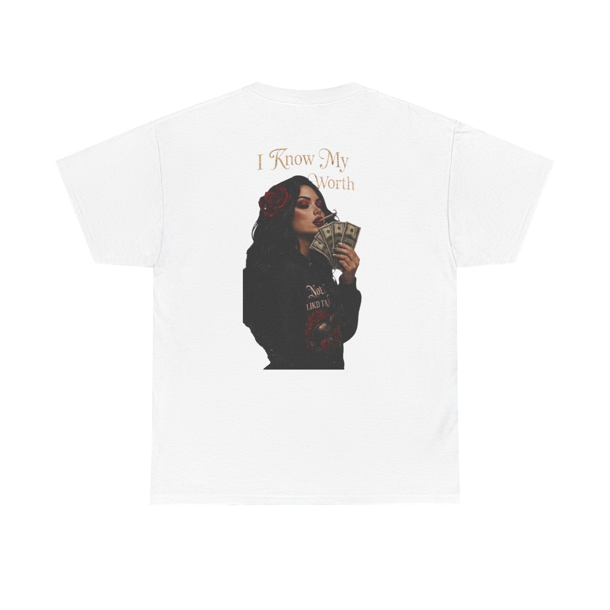 Graphic Tee — 'I Know My Worth' Rose Girl Money Design