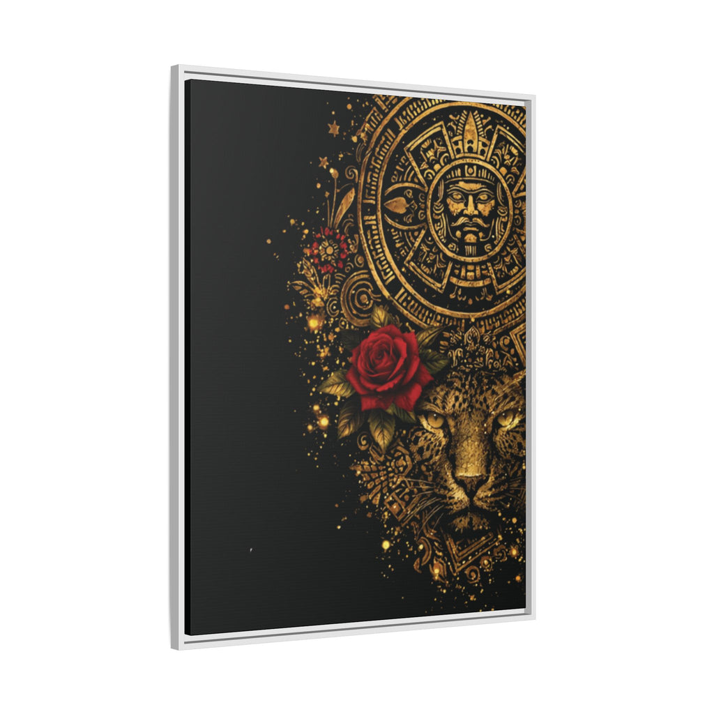 Reina Azteca Art Print — Framed Matte Canvas with Red Rose