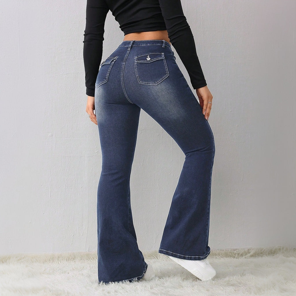 Style High-Waisted Flared Jeans Casual Versatile Denim Flare Pants