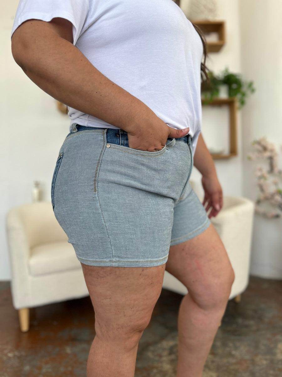 Judy Blue Full Size Color Block Denim Shorts for Women