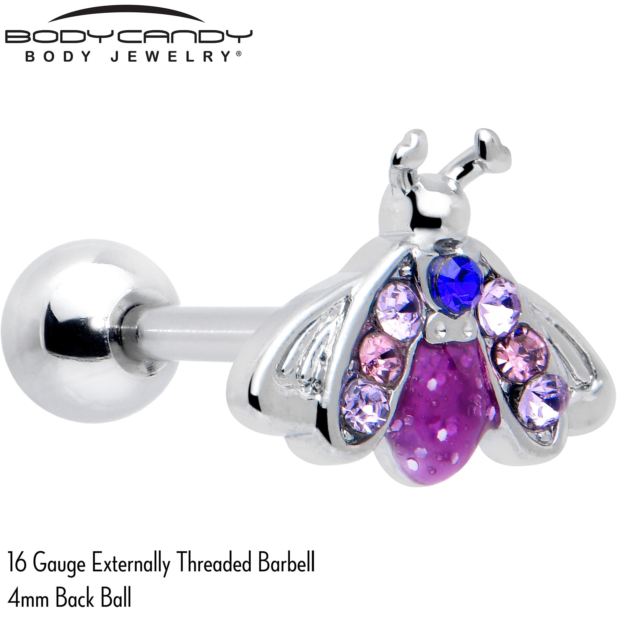 16G 1/4 Pink Blue Gem Beautiful Insect Cartilage Tragus Earring
