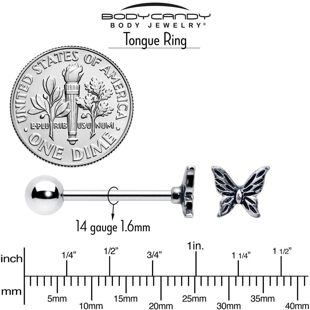 Purple Clear CZ Gem Butterfly Pink Barbell Tongue Ring Set of 4