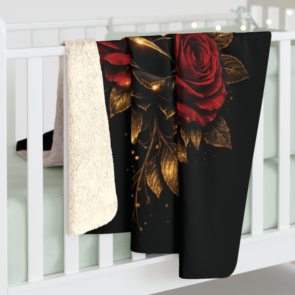 Born to Bloom Sherpa Blanket – Gold Crown Rose Floral Throw