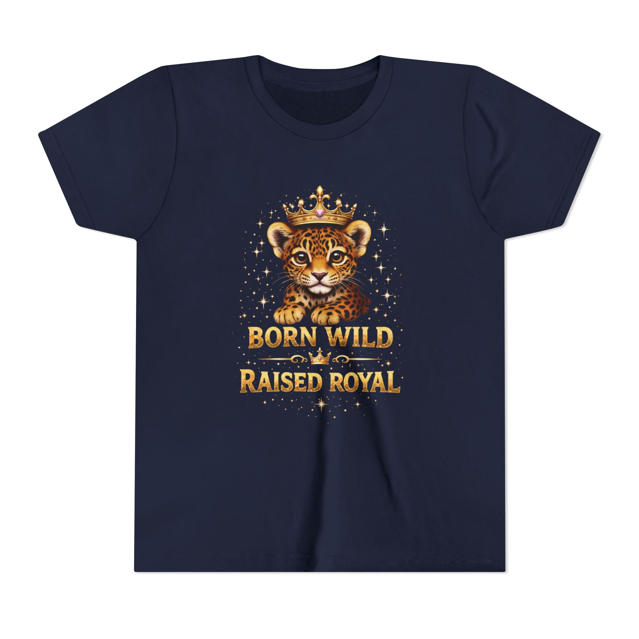 Youth Tee — "Born Wild Raised Royal" Crowned Jaguar Cub Kids T-Shirt
