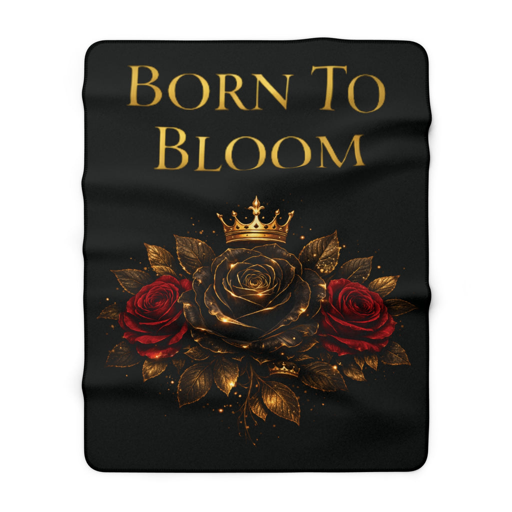 Born to Bloom Sherpa Blanket – Gold Crown Rose Floral Throw
