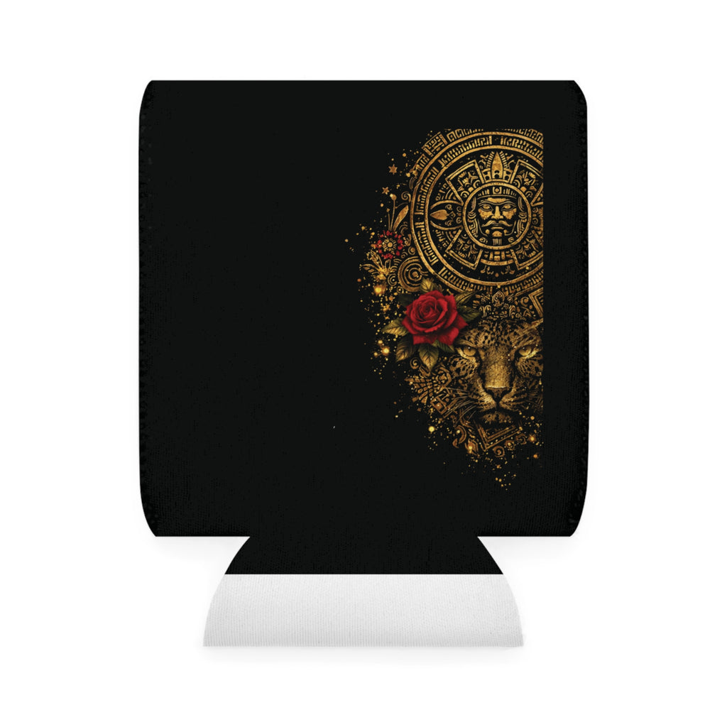 Can Cooler Sleeve — Gold Aztec Jaguar with Rose Can Cooler