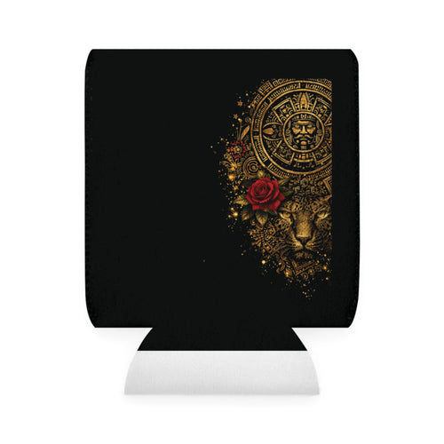 Can Cooler Sleeve — Gold Aztec Jaguar with Rose Can Cooler